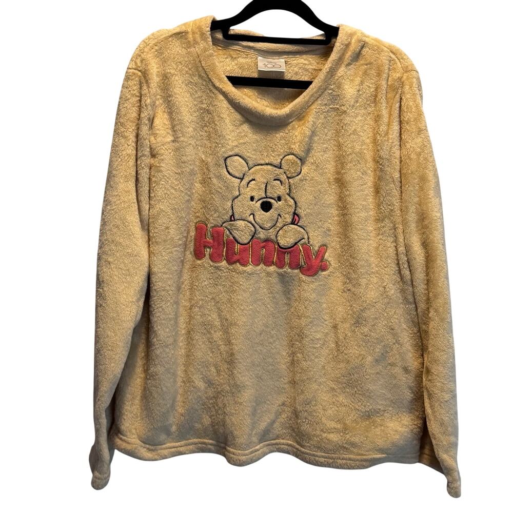 Disney 100 Winnie The Pooh Fleece Top XL Beige Hunny Plush Pajama Sweatshirt - Picture 1 of 8
